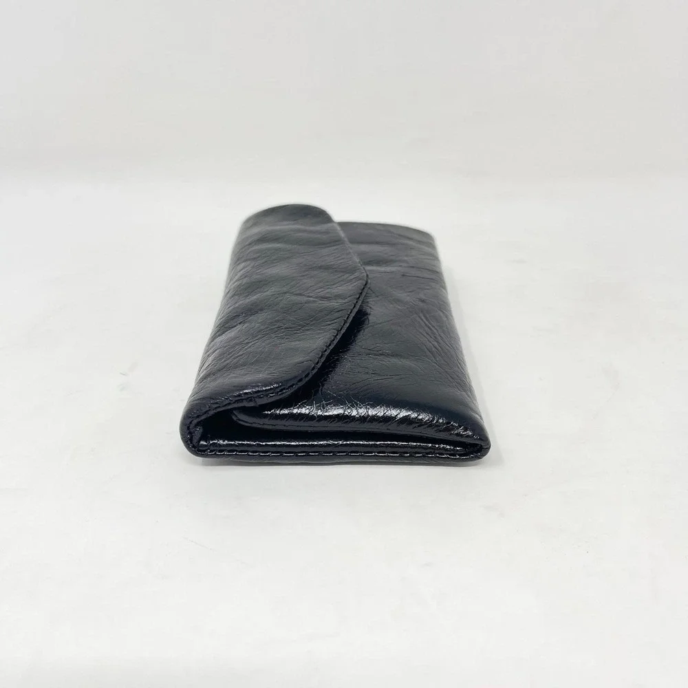Hobo Lacy Wallet Black Glazed Leather Small TriFold